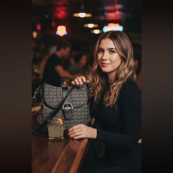 Coach ♣️Rare Limited Edition Vintage Signature Black Canvas Leather Trim Hobo - Picture 15 of 15